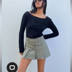 Oak + Fort Olive Green Pleated Skirt